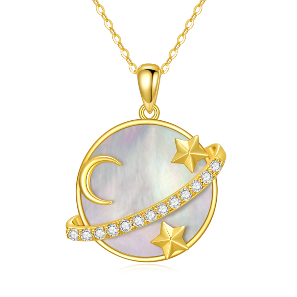 Ciondolo A Cuore Con Pietra Di Luna E Pianeta - Collana Con Catena Regalo Per Lei, Compleanno E Festa Della Mamma