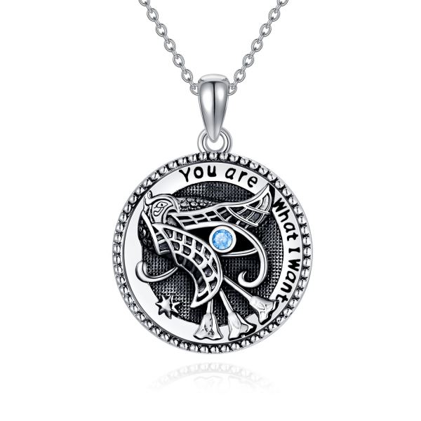 Collana in argento sterling con ciondolo circolare a forma di cubo di zirconio con simbolo dell'infino e pinguino