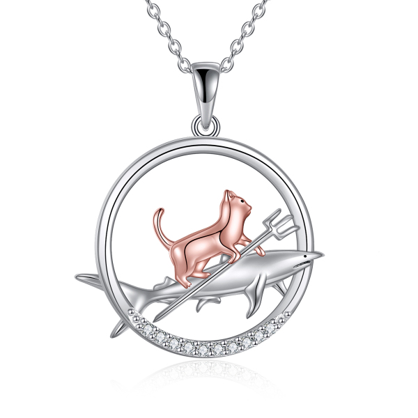 Collana con ciondolo a forma di gatto e palla in oro 14 carati