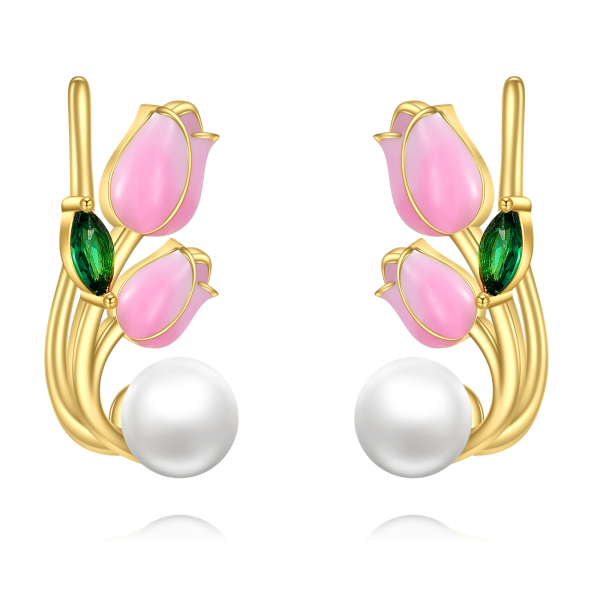 A27 Orecchini Fiore Tulipano Con D'Oro Staubblättern Argento Sterling 925